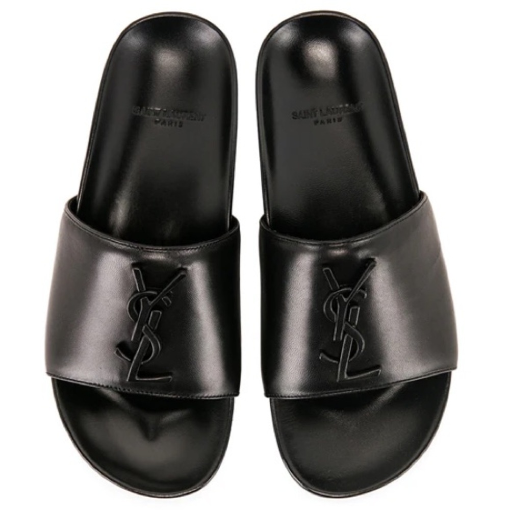 Saint Laurent Black Leather Slides